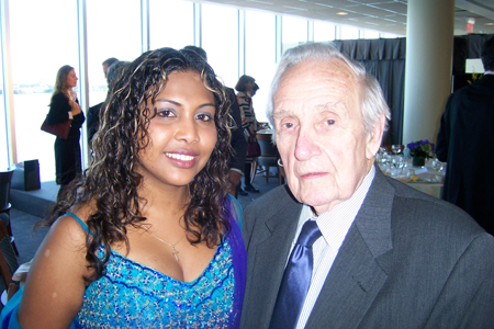 On left 2010 fellow Melini Moses with Sir Brian Urquhart, recipient of 2010 Dag Hammarskjöld Inspiration Award