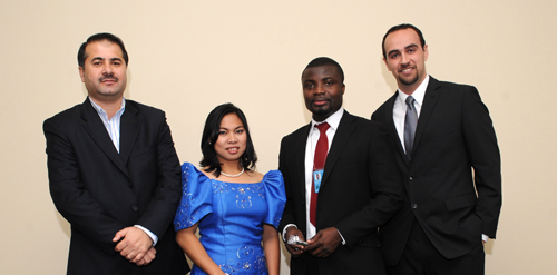 From left to right 2009 fellowship recipients Mustaq Yusufzai (Pakistan), Imelda Abano (Philippines), Samuel Agyemang (Ghana) and Ali El-Bahrasawy (Egypt)